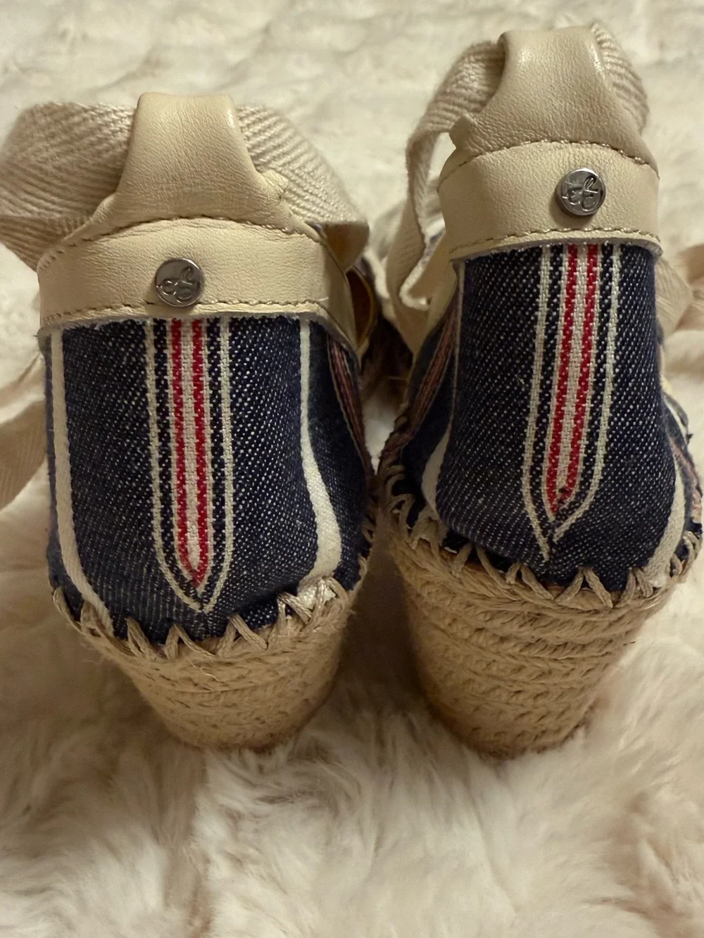 Sam Edelman Patsy Espadrille Lace-Up Wrap around wedge size 8 Fabric & Leather